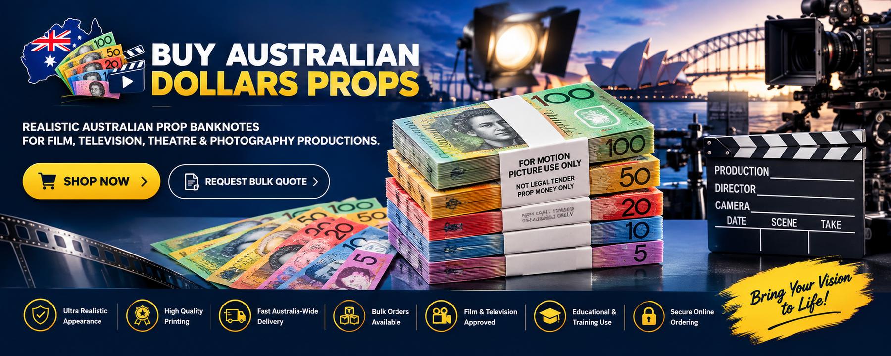 Australian Fake Money bundles on a film production set